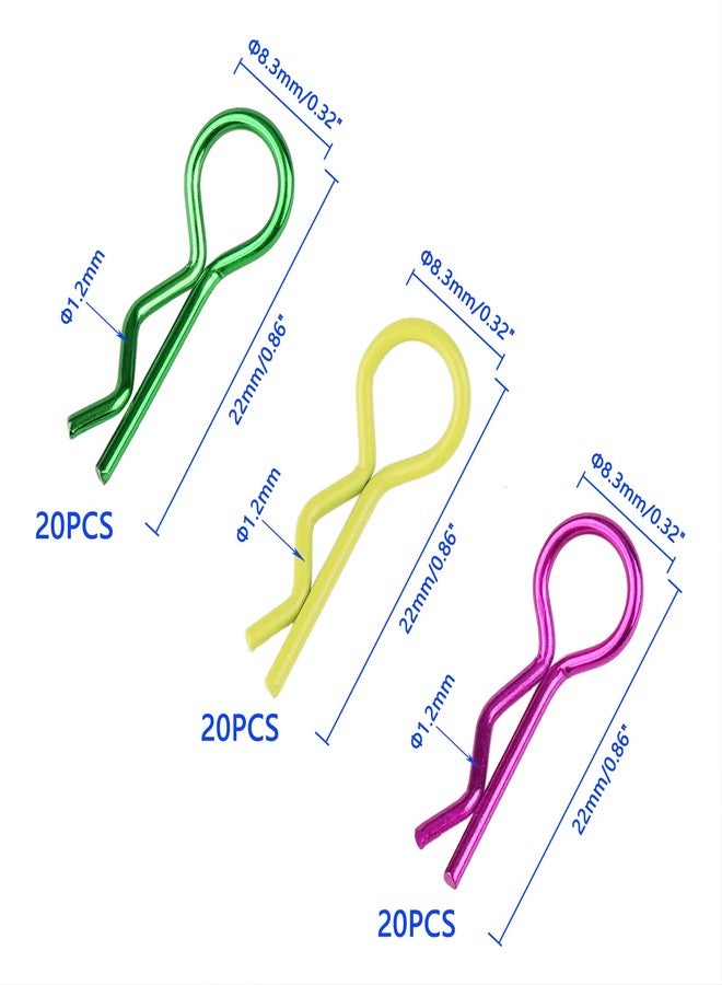 Rchobbytop 60pcs RC Body Clips Universal R Pins for 1/8 1/10 Scale On Road Car Off Road Buggy Rock Crawler Truck Short Course Shell, Purple & Yellow & Green - Image 2